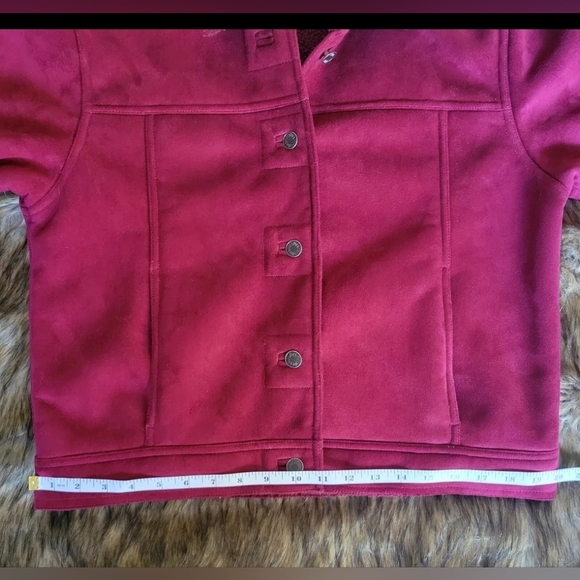 Women's J. Jill Sherpa Lined Faux Suede Jacket Red Size Small - Picture 11 of 13